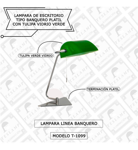 Imagen 2 de 6 de Lampara De Escritorio Banquero Curvo Acero Platil Apto Led