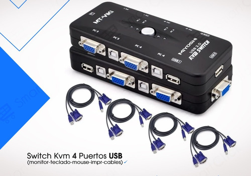 Imagen 8 de 10 de Switch Kvm 4 Puertos Usb Monitor Teclado Mouse Impr + Cables