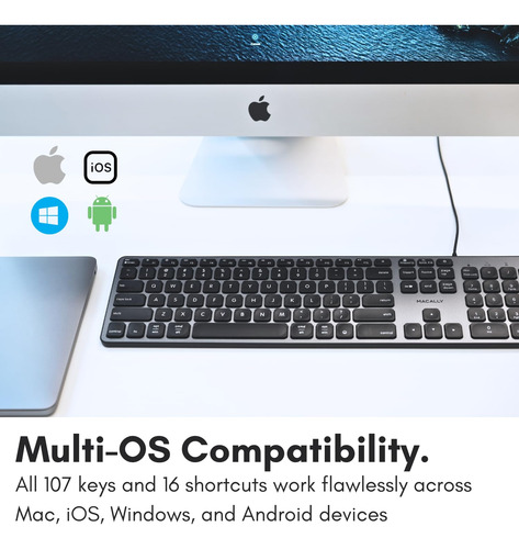 Teclado Macally Con Cable Y Concentrador Usb Para Mac