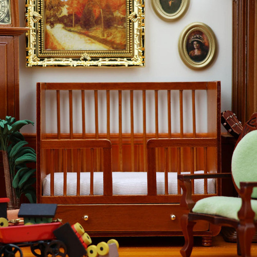 1:12 Escala Casa De Bonecas De Madeira Cama De Bebê 1/12