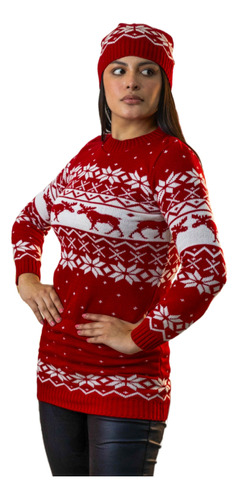Suéter Con Gorro Navideño Vestido Corto Tejido Para Navidad