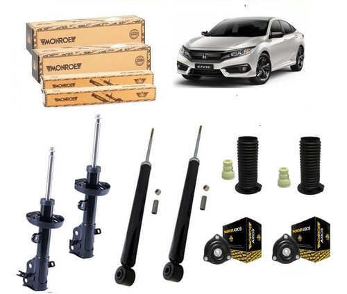 Kit 4 Amortecedores Monroe + Kits Honda Civic 1.8 2012/2015