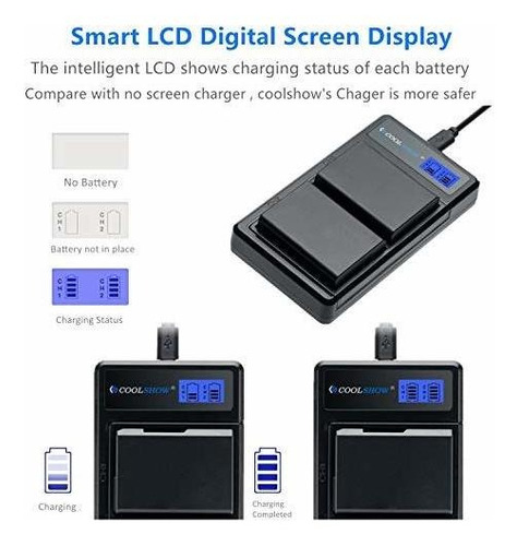Coolshow El14 El14a Batterie 2 Pack And Dual Lcd Charger