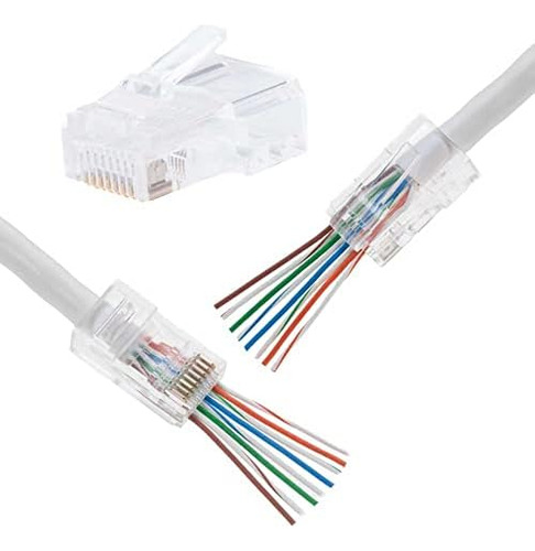 Rj45 Crimp End Pass Through Connector 8p8c Utp Network Plug 