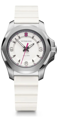 Reloj Victorinox Inox V Mujer Silicona Blanco Swiss 241921 Bisel Plateado