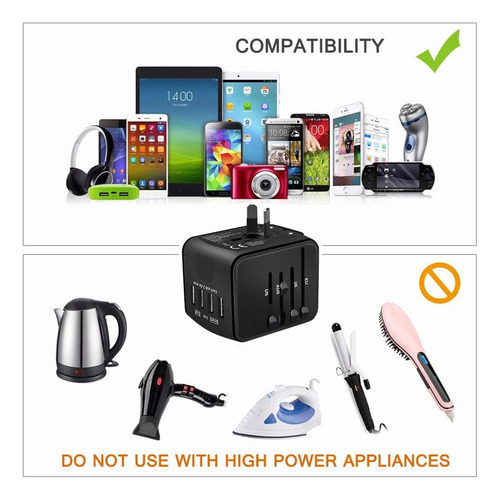 Enchufe Adaptador De Viaje Universal Todo En Uno Negro