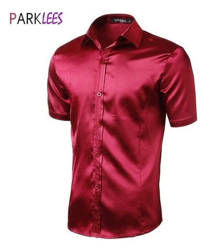 Camisas Sociales De Seda Y Cetim Vermelho Slim Fit Para Boda