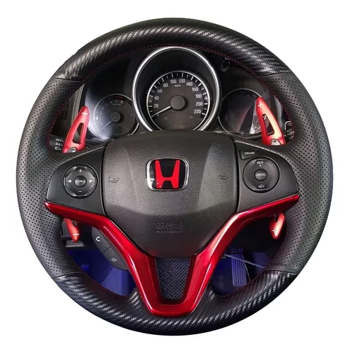  Funda para volante de coche de piel negra cosida a mano,  accesorios para Honda Fit 2014 (rosca roja) : Automotriz