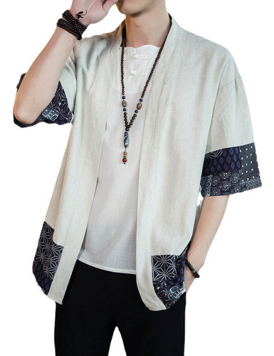 Camisa Hanfu Cárdigan Retales Informal Hombre Estilo Chino