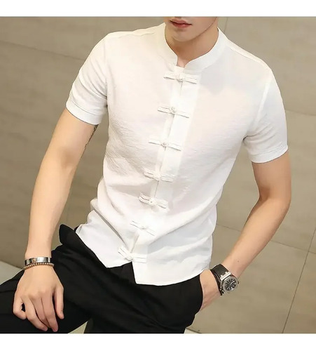 Camisa Casual De Lino Para Hombre, Corte Ajustado, Color Lis