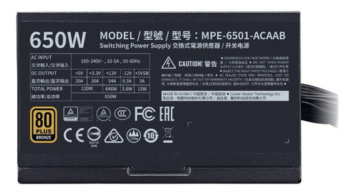 Imagen 5 de 9 de Fuente 650w Coolermaster Mwe Bronze 80+ Mpe-6501-acaab