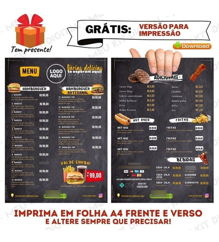 Imagem 7 de 10 de Cardápio De Lanches/ Hambúrguer( A4 P/imprimir) Edite No C