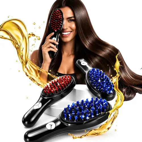 Escova Massageadora Terapêutica Capilar 4 Em 1 Led Cabelo Preto