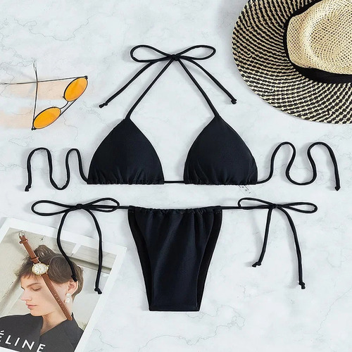 Traje De Baño Sexy De Bikini Triangular De Color Liso Para M