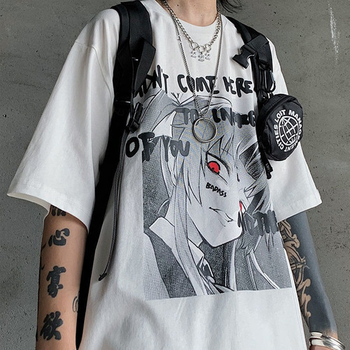 Camiseta Manga Gothic Anime Streetwear Mujer Verano Verano