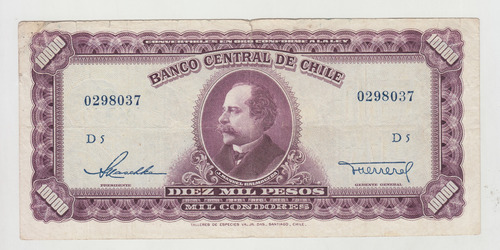 Billete Chile 10000 Pesos Maschke Herrera D5 Fondo Amarillo