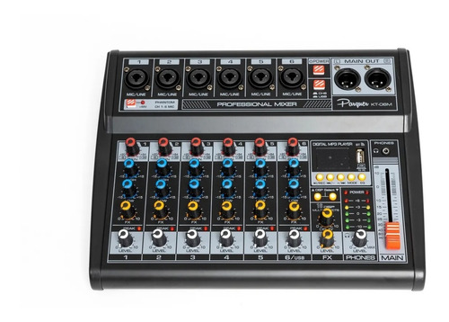 Imagen 5 de 6 de Consola Mixer Parquer 6 Canales Efectos Usb Phantom