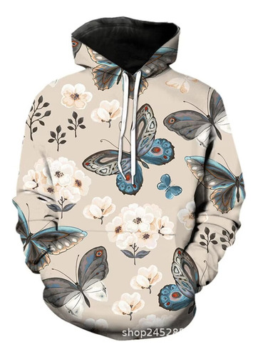 Sudadera Con Estampado Digital Creativo De Flores Y Mariposa