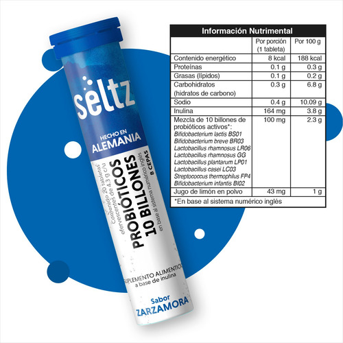 Probióticos 6 Pack Seltz Tabletas Efervescentes Zarzamora