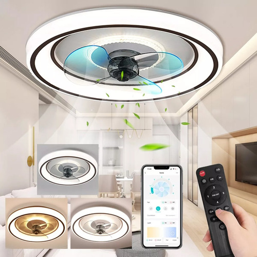 Ventilador de techo Terresa Luz Dimmable con control remoto a APP 3 Aspas de plástico en color acero al carbono 40cm 60Hz Color blanco