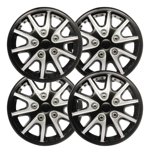 X4 Tapa De Rueda Aro 14 Deportiva Negro Blanco Auto Design 