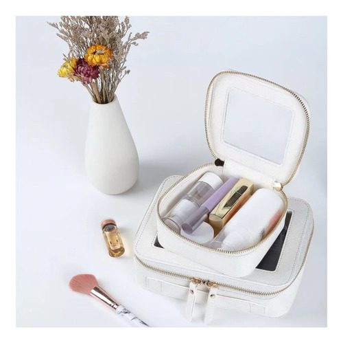 Neceser Compacto De Belleza Ideal Viaje Avión Cartera Bolso Crema Lisa