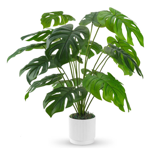 Planta Artificial Hojas Grandes Con Maceta Blanca De 71 Cm