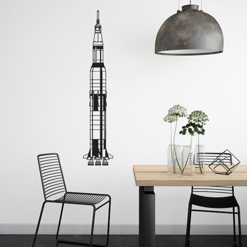 Saturno V, Apollo 11. Cuadro De Tres Partes. Mdf Negro 3mm.