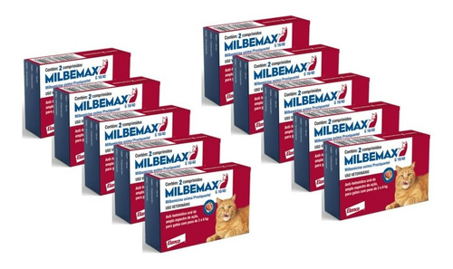 Kit 10 Milbemax Antiparasitario Gato 2 Comprimidos 2kg À 8kg