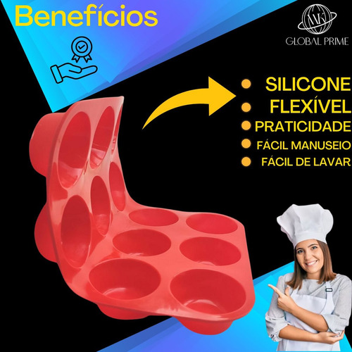 Forma Cupcake Silicone 12 Cav. Petit Gateau Empada Kit 4 Uni