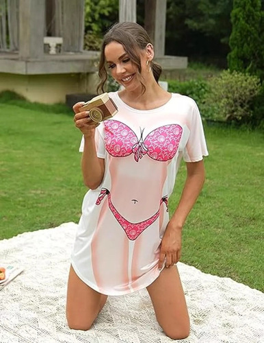 Mp Camiseta Holgada Con Estampado De Bikini, Vestido