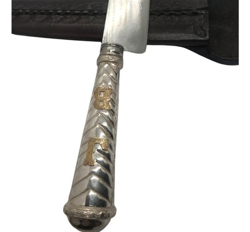 Cuchillo Empuñadura En Plata Y 2letras Oro Hoja 18cm (pñ4)