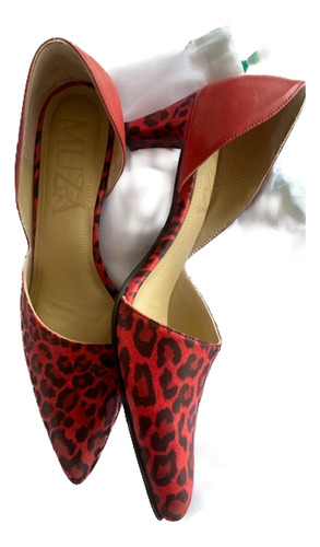 Zapato Mujer Talla 8, Marca Muza De Cuero Rojo