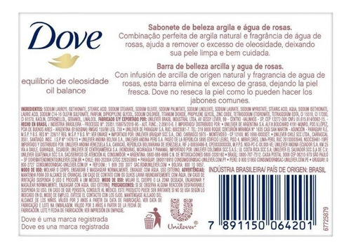 Imagem 3 de 3 de Sabonete Em Barra Dove Hidratação Argila E Água De Rosas 90g