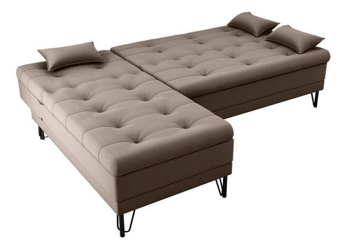 Sofá Cama Com Chaise 3 Lugares 2,00 Mts Nice Matrix Marrom