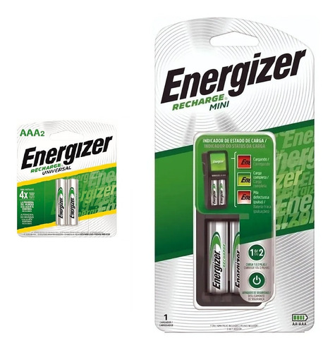 Imagen 1 de 4 de Cargador Energizer Mini + 2 Pilas Recargables Aa + 2 Aaa Rec