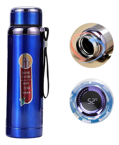 Termo 1 L Vaso Botella Acero Inoxidable Agua Fría/caliente Azul Oscuro