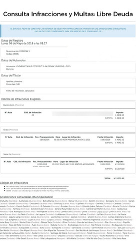 Informe Infracciones Multas De Tránsito 100% Cal Positivas