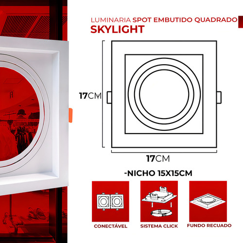 Spot De Embutir Recuado Ajustável Quadrado Ar111 Gu10 Cor Branco 127/220V