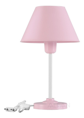 Luz Aldan Abajur Infantil Rosa Liso  cor branco com tela de cor cúpula rosa 28cm X 17.5cm