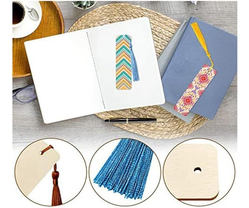 100 Marcapáginas De Madera En Blanco Con Borlas Coloridas