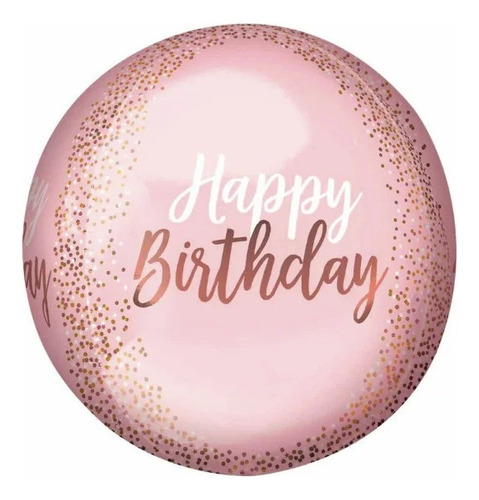 Balão Metalizado Redondo Blush Happy Birthday - 16'' (40cm)