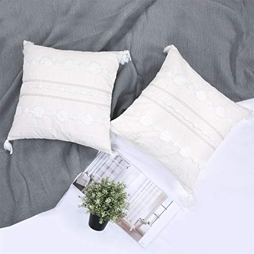 Farmhouse Pillow Covers Boho 18x18 Set Of 2 Neutral Off...