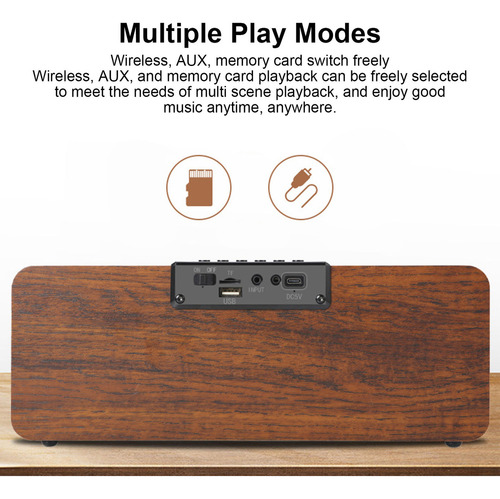 D Reloj Digital De Madera Con Altavoz Bluetooth Inalámbrico