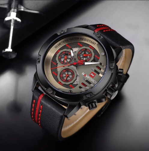 Relógio Masculino Naviforce 9110 Original Pulseira De Couro