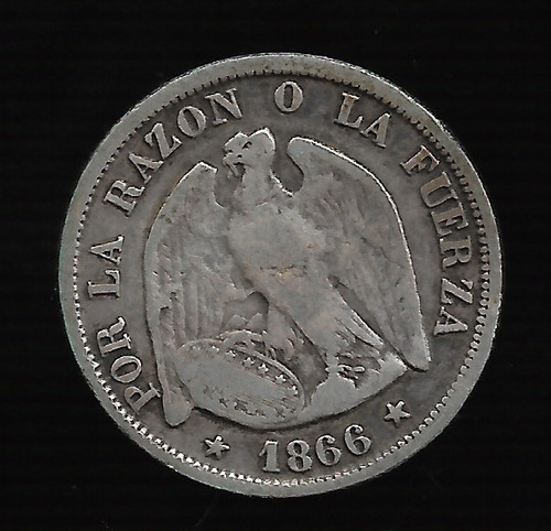 Chile 20 Centavos 1866  Plata Km# 135 Mb+