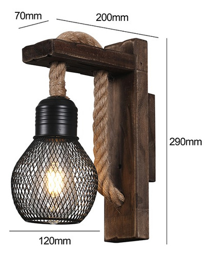 Pack 2 Aplique Rustico Madera /cañamo Porta E27