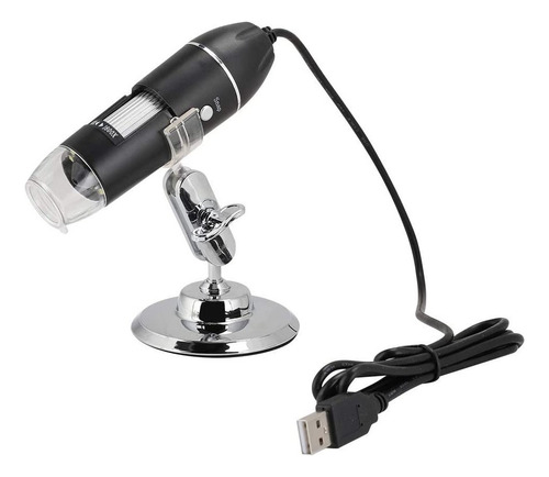 Microscopio Digital Usb 1600x Luz Led Soporte Reparación Color Negro