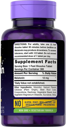 Imagen 3 de 8 de Melatonina 300 Tabletas Sabor Berry 12mg Maxima Potencia