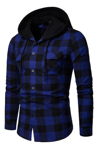Camisa Casual Con Capucha A Cuadros Para Hombre